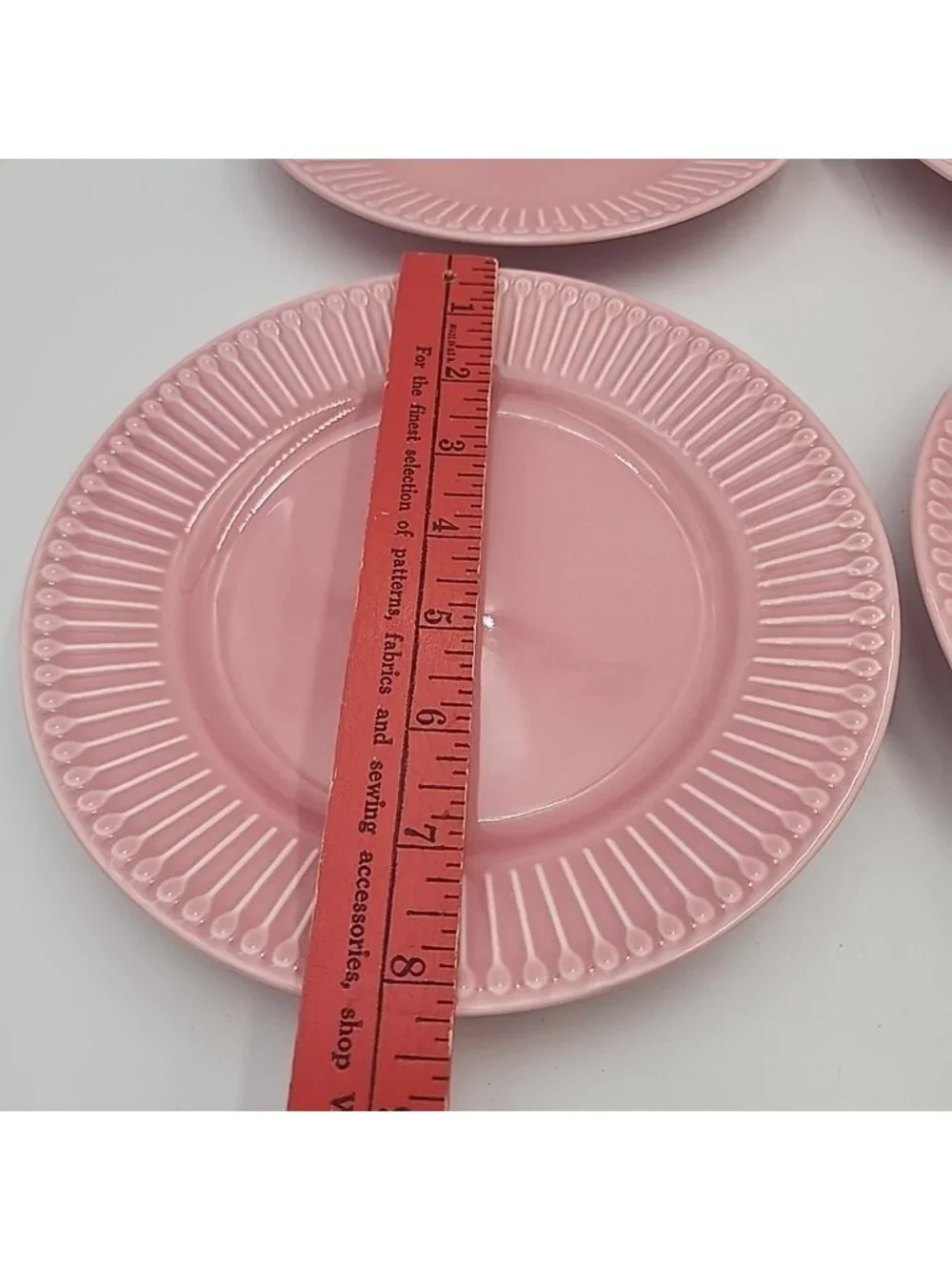 Set Of 4 Ikea Pink Ceramic Salad Plates Ribbed Edges 8.25